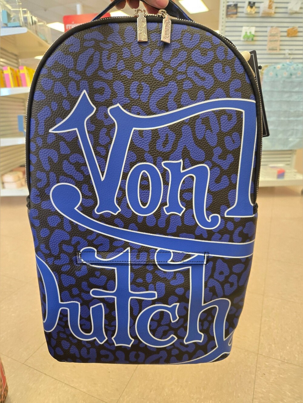 Large Size Von Dutch Blue Cheetah Leopard-Print Backpack - Picture 3 of 7
